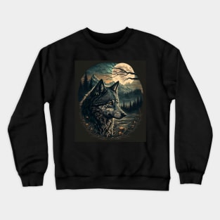 Wolf with moon Crewneck Sweatshirt